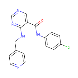 O=C(Nc1ccc(Cl)cc1)c1cncnc1NCc1ccncc1 ZINC000028957048