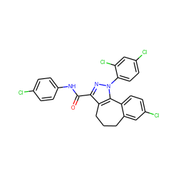 O=C(Nc1ccc(Cl)cc1)c1nn(-c2ccc(Cl)cc2Cl)c2c1CCCc1cc(Cl)ccc1-2 ZINC000028639259