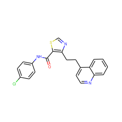 O=C(Nc1ccc(Cl)cc1)c1scnc1CCc1ccnc2ccccc12 ZINC000014946540