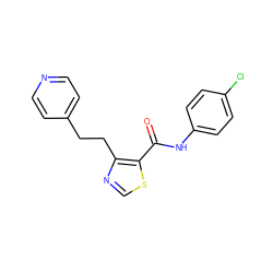 O=C(Nc1ccc(Cl)cc1)c1scnc1CCc1ccncc1 ZINC000014946539