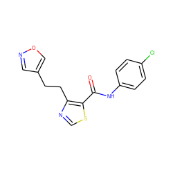 O=C(Nc1ccc(Cl)cc1)c1scnc1CCc1cnoc1 ZINC000014946537