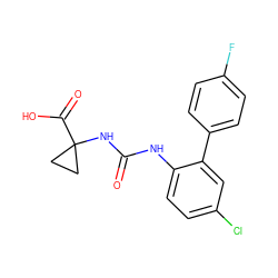 O=C(Nc1ccc(Cl)cc1-c1ccc(F)cc1)NC1(C(=O)O)CC1 ZINC000218428962