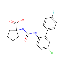 O=C(Nc1ccc(Cl)cc1-c1ccc(F)cc1)NC1(C(=O)O)CCCC1 ZINC000218428858