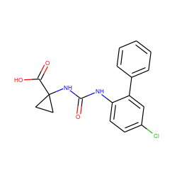 O=C(Nc1ccc(Cl)cc1-c1ccccc1)NC1(C(=O)O)CC1 ZINC000218415092