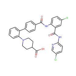 O=C(Nc1ccc(Cl)cc1C(=O)Nc1ccc(Cl)cn1)c1ccc(-c2ccccc2N2CCC(C(=O)O)CC2)cc1 ZINC000028092487