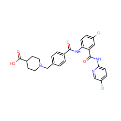 O=C(Nc1ccc(Cl)cc1C(=O)Nc1ccc(Cl)cn1)c1ccc(CN2CCC(C(=O)O)CC2)cc1 ZINC000028098132