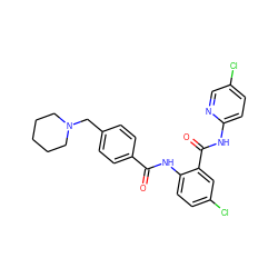 O=C(Nc1ccc(Cl)cc1C(=O)Nc1ccc(Cl)cn1)c1ccc(CN2CCCCC2)cc1 ZINC000028098535