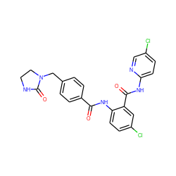 O=C(Nc1ccc(Cl)cc1C(=O)Nc1ccc(Cl)cn1)c1ccc(CN2CCNC2=O)cc1 ZINC000028092618