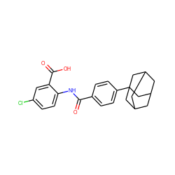 O=C(Nc1ccc(Cl)cc1C(=O)O)c1ccc(C23CC4CC(CC(C4)C2)C3)cc1 ZINC000113794183