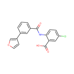 O=C(Nc1ccc(Cl)cc1C(=O)O)c1cccc(-c2ccoc2)c1 ZINC000113796495