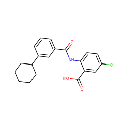 O=C(Nc1ccc(Cl)cc1C(=O)O)c1cccc(C2CCCCC2)c1 ZINC000113792352