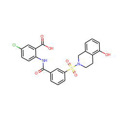 O=C(Nc1ccc(Cl)cc1C(=O)O)c1cccc(S(=O)(=O)N2CCc3c(O)cccc3C2)c1 ZINC000040943239