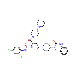 O=C(Nc1ccc(Cl)cc1Cl)N[C@@H](CC(=O)N1CCC(N2Cc3ccccc3NC2=O)CC1)C(=O)N1CCC(N2CCCCC2)CC1 ZINC000084632432