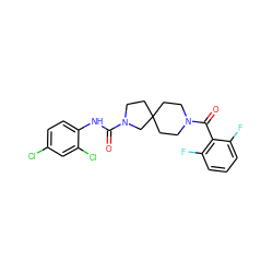 O=C(Nc1ccc(Cl)cc1Cl)N1CCC2(CCN(C(=O)c3c(F)cccc3F)CC2)C1 ZINC000096285164