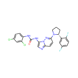 O=C(Nc1ccc(Cl)cc1Cl)Nc1cnc2ccc(N3CCC[C@@H]3c3cc(F)ccc3F)nn12 ZINC000118239684