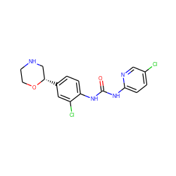 O=C(Nc1ccc(Cl)cn1)Nc1ccc([C@H]2CNCCO2)cc1Cl ZINC000149841690