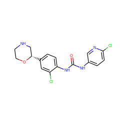 O=C(Nc1ccc(Cl)nc1)Nc1ccc([C@H]2CNCCO2)cc1Cl ZINC000149894779