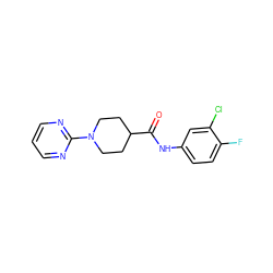 O=C(Nc1ccc(F)c(Cl)c1)C1CCN(c2ncccn2)CC1 ZINC000006767439