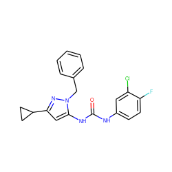 O=C(Nc1ccc(F)c(Cl)c1)Nc1cc(C2CC2)nn1Cc1ccccc1 ZINC000096273833