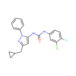 O=C(Nc1ccc(F)c(Cl)c1)Nc1cc(CC2CC2)nn1-c1ccccc1 ZINC000096273850