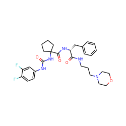 O=C(Nc1ccc(F)c(F)c1)NC1(C(=O)N[C@H](Cc2ccccc2)C(=O)NCCCN2CCOCC2)CCCC1 ZINC000028711604