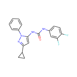 O=C(Nc1ccc(F)c(F)c1)Nc1cc(C2CC2)nn1-c1ccccc1 ZINC000096273840