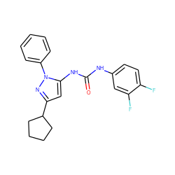 O=C(Nc1ccc(F)c(F)c1)Nc1cc(C2CCCC2)nn1-c1ccccc1 ZINC000096273827