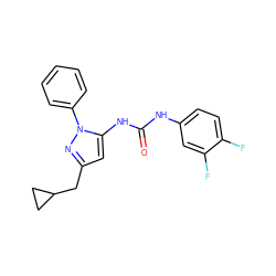 O=C(Nc1ccc(F)c(F)c1)Nc1cc(CC2CC2)nn1-c1ccccc1 ZINC000096273815