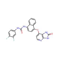 O=C(Nc1ccc(F)c(F)c1)Nc1ccc(Oc2ccnc3[nH]c(=O)[nH]c23)c2ccccc12 ZINC000040975768