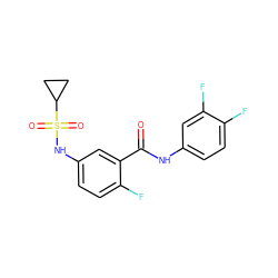 O=C(Nc1ccc(F)c(F)c1)c1cc(NS(=O)(=O)C2CC2)ccc1F ZINC000141811550