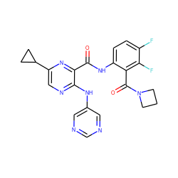 O=C(Nc1ccc(F)c(F)c1C(=O)N1CCC1)c1nc(C2CC2)cnc1Nc1cncnc1 ZINC000169701928