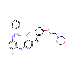 O=C(Nc1ccc(F)c(Nc2ccc3c(c2)OCc2ccc(OCCN4CCOCC4)cc2C3=O)c1)c1ccccc1 ZINC000103273317