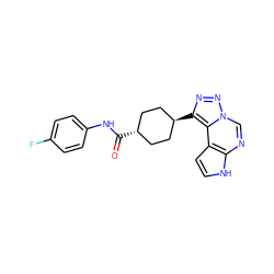 O=C(Nc1ccc(F)cc1)[C@H]1CC[C@H](c2nnn3cnc4[nH]ccc4c23)CC1 ZINC001772625813