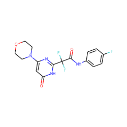 O=C(Nc1ccc(F)cc1)C(F)(F)c1nc(N2CCOCC2)cc(=O)[nH]1 ZINC000115068093