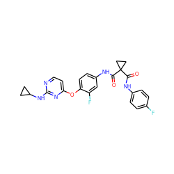 O=C(Nc1ccc(F)cc1)C1(C(=O)Nc2ccc(Oc3ccnc(NC4CC4)n3)c(F)c2)CC1 ZINC000169350852