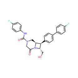 O=C(Nc1ccc(F)cc1)N1CC(=O)N2[C@@H](CO)[C@H](c3ccc(-c4ccc(F)cc4)cc3)[C@@H]2C1 ZINC000095601322