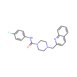 O=C(Nc1ccc(F)cc1)N1CCN(Cc2ccc3ccccc3n2)CC1 ZINC000034635035