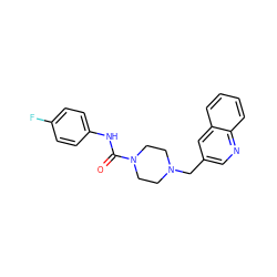 O=C(Nc1ccc(F)cc1)N1CCN(Cc2cnc3ccccc3c2)CC1 ZINC000035814331