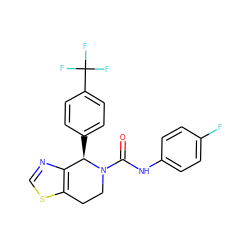 O=C(Nc1ccc(F)cc1)N1CCc2scnc2[C@H]1c1ccc(C(F)(F)F)cc1 ZINC000084756860