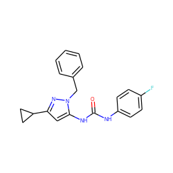 O=C(Nc1ccc(F)cc1)Nc1cc(C2CC2)nn1Cc1ccccc1 ZINC000096273834