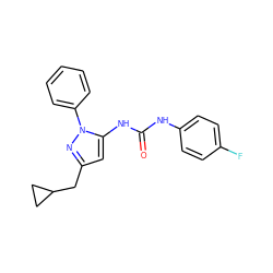 O=C(Nc1ccc(F)cc1)Nc1cc(CC2CC2)nn1-c1ccccc1 ZINC000096273851