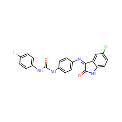 O=C(Nc1ccc(F)cc1)Nc1ccc(N=C2C(=O)Nc3ccc(Cl)cc32)cc1 ZINC000473107778