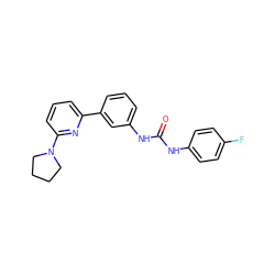 O=C(Nc1ccc(F)cc1)Nc1cccc(-c2cccc(N3CCCC3)n2)c1 ZINC000299837534