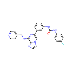 O=C(Nc1ccc(F)cc1)Nc1cccc(-c2cn3ccnc3c(NCc3ccncc3)n2)c1 ZINC000049021928