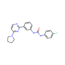 O=C(Nc1ccc(F)cc1)Nc1cccc(-c2nccc(N3CCCC3)n2)c1 ZINC001772572172