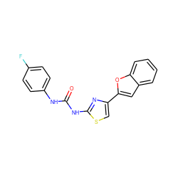 O=C(Nc1ccc(F)cc1)Nc1nc(-c2cc3ccccc3o2)cs1 ZINC000022479665