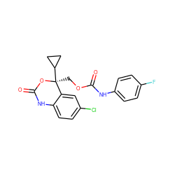 O=C(Nc1ccc(F)cc1)OC[C@@]1(C2CC2)OC(=O)Nc2ccc(Cl)cc21 ZINC000045257177