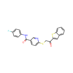 O=C(Nc1ccc(F)cc1)c1ccc(SCC(=O)c2cc3ccccc3s2)nc1 ZINC000261149888