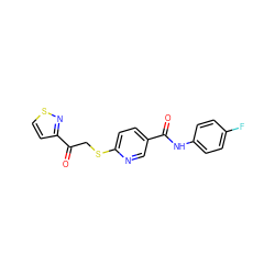 O=C(Nc1ccc(F)cc1)c1ccc(SCC(=O)c2ccsn2)nc1 ZINC000261159183