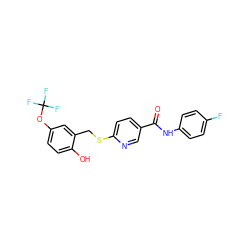 O=C(Nc1ccc(F)cc1)c1ccc(SCc2cc(OC(F)(F)F)ccc2O)nc1 ZINC000139547031